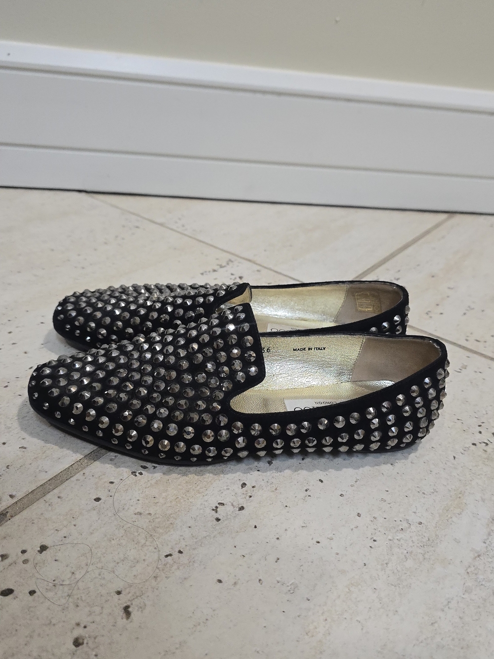 Jimmy Choo Black Studded Slip-On Loafers Size 36